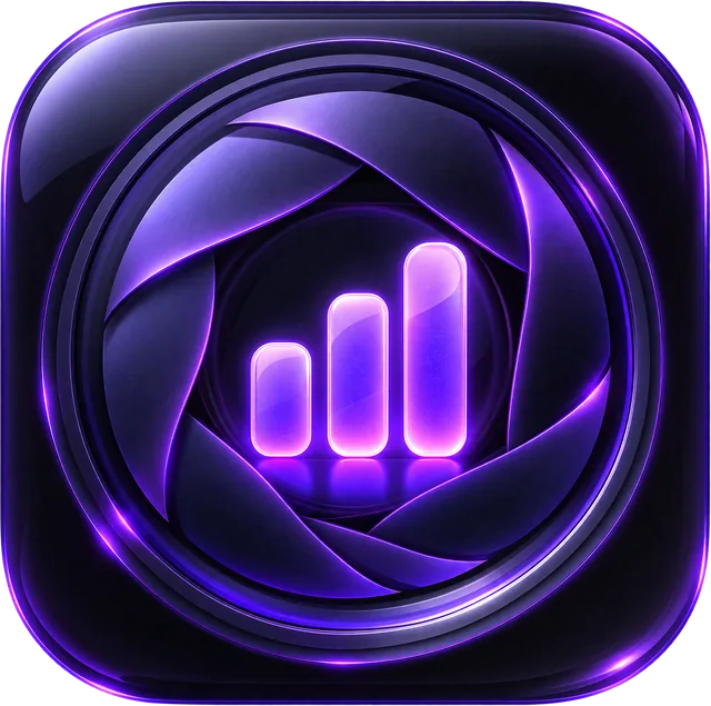 The VisualBeats app icon: a camera aperture around three glowing level bars